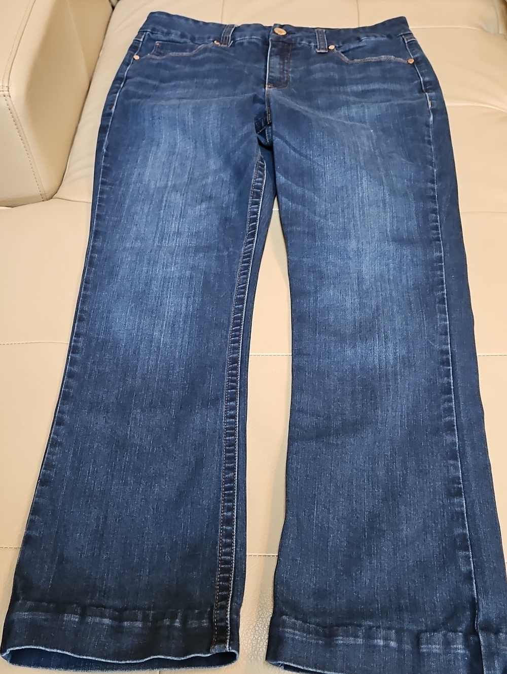 Seven7 Tummyless Straight Leg Jeans Medium Wash Stretch Wide Hem Denim Plus 16